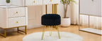 Vanity Stool with Storage, Faux Fur Ottoman Chair with Metal Legs, Round Makeup Vanity Chair for Bedroom or Dressing Table, Modern Small Ottoman Seat (Pink)