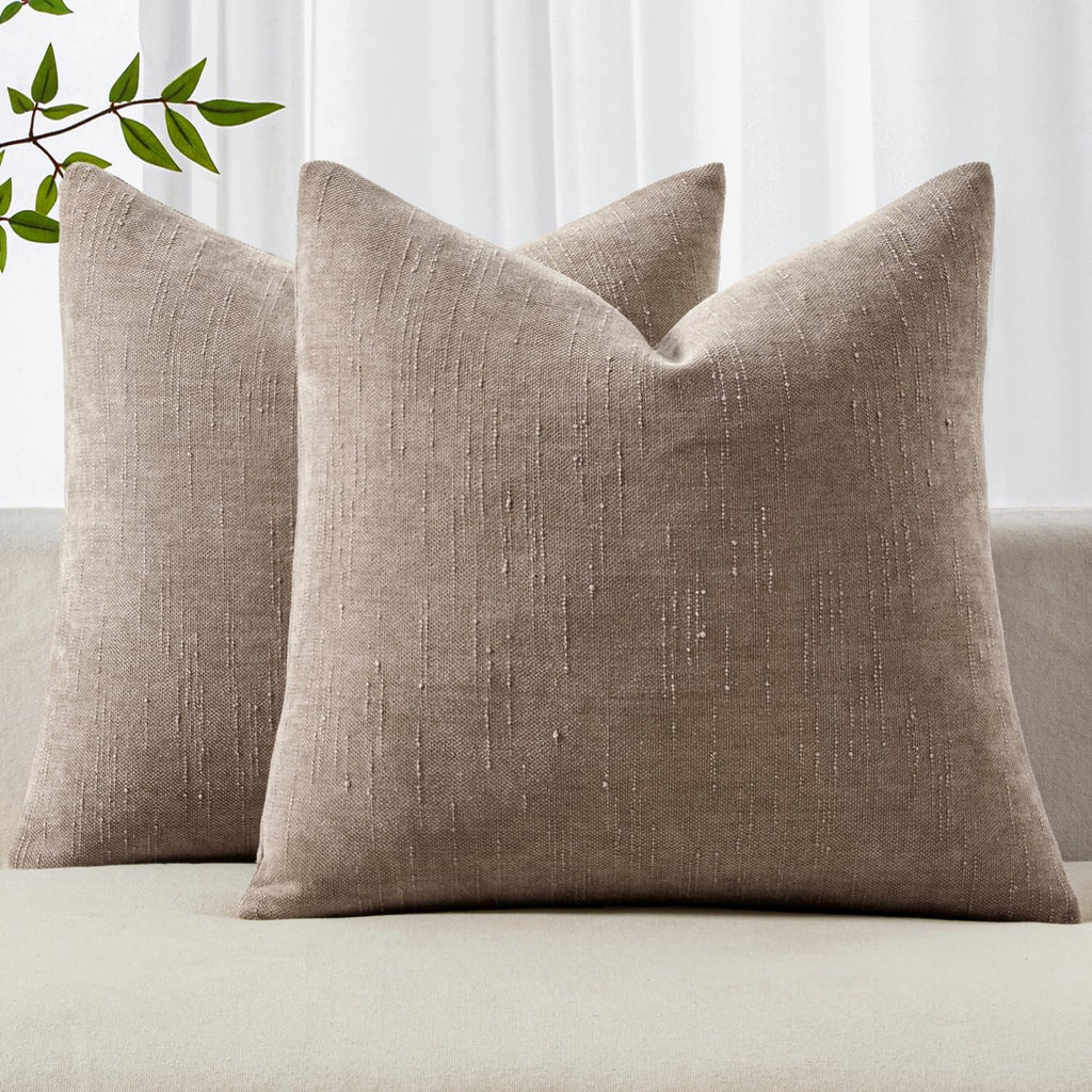 MIULEE Pack of 2 Decorative Throw Pillow Covers Soft Chenille Throw Pillows Solid Neutral Farmhouse Textured Cushion Covers for Couch Sofa Bedroom Living Room 20x20 Inch, Taupe Grey