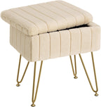 Vanity Stool Chair Faux Fur with Storage, 15.7"L x 11.8"W x 19.4"H Soft Ottoman 4 Metal Legs with Anti-Slip Feet, Furry Padded Seat, Modern Multifunctional Chairs for Makeup, Bedroom White