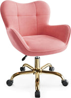 Vanity Chair with Wheels, Cute Home Office Desk Chairs Adjustable Height for Living Bedroom, Small Modern Fluffy Velvet Makeup Chair with Back for Girls (White)
