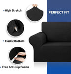Stretch Sofa Cover Slipcover ，Couch Covers for 3 Cushion Couch Sofa pet Friendly (78"-94") Furniture Protector Sofa with Elastic Bottom for Kids,Dog, Jacquard Small Checked(Large,Black)