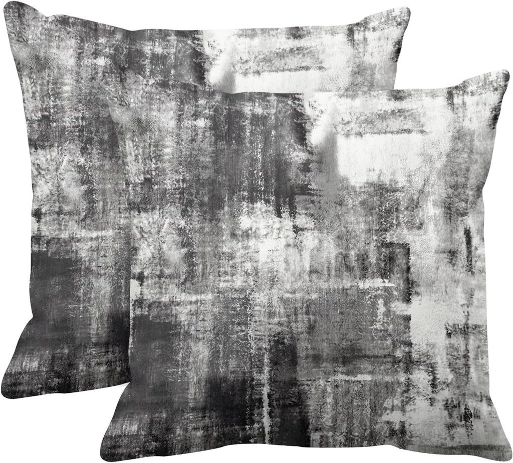 Emvency Set of 2 Throw Pillow Covers Modern Abstract Painting Blue White and Gray Decorative Sofa Pillow Cases Home Decor Standard Square 18x18 Inches Pillowcases