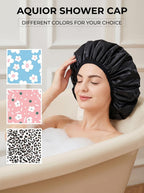 Shower Cap,Terry Lined Shower Cap for Women Reusable, Triple Layer Waterproof Bath Cap, Extra Large for Women Long Hair(Black)