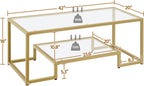 Yaheetech Gold Coffee Table, 42" Rectangular Glass Coffee Table for Living Room, 2-Tier Living Room Tables with Storage Center Tea Tables with Metal Frame for Small Space, Apartment, Office