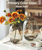 Brown Glass Vase Round Clear Colored Flower Vase for Centerpiece Long Stem Branch Fresh Artificial Plant Bottle Modern Home Indoor Decoration (Brown)