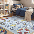 Soft Area Rugs 5x7, 5x7 Washable Rug with Non Slip Backing, 5 x 7 Faux Cashmere Low-Pile Carpet, Navy Blue & Gold