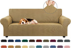 Stretch Sofa Cover Slipcover ，Couch Covers for 3 Cushion Couch Sofa pet Friendly (78"-94") Furniture Protector Sofa with Elastic Bottom for Kids,Dog, Jacquard Small Checked(Large,Black)