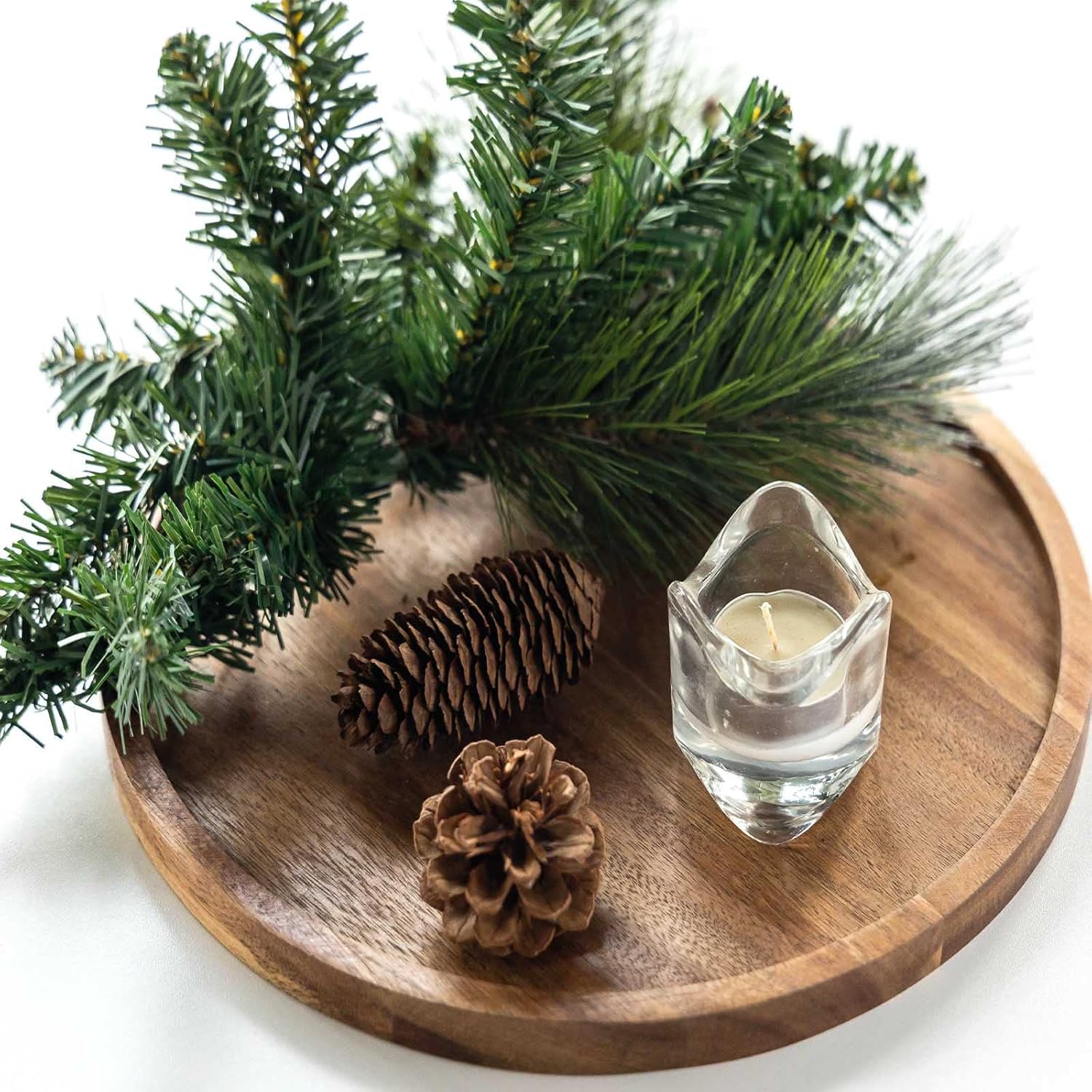 11.5 Inches Candle Holder Tray Home Decor, Round Wood Tray for Coffee Table, Small Wooden Serving Decorative Trays for Home