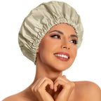 Reusable Shower Cap for Women, Large Waterproof Shower Bonnet Washable Elastic Band Bath Hair Hat for Long Hair, Braids(Pink)