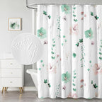 Watercolor Floral Shower Curtain, 3D Embossed Butterflies Grey Beige Flower Bathroom Curtains, Minimalist White Cloth Bath Curtain, Waterproof Fabric Textured Shower Curtain Set with Hooks, 72x72