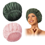 Reusable Shower Cap for Women, Large Waterproof Shower Bonnet Washable Elastic Band Bath Hair Hat for Long Hair, Braids(Pink)