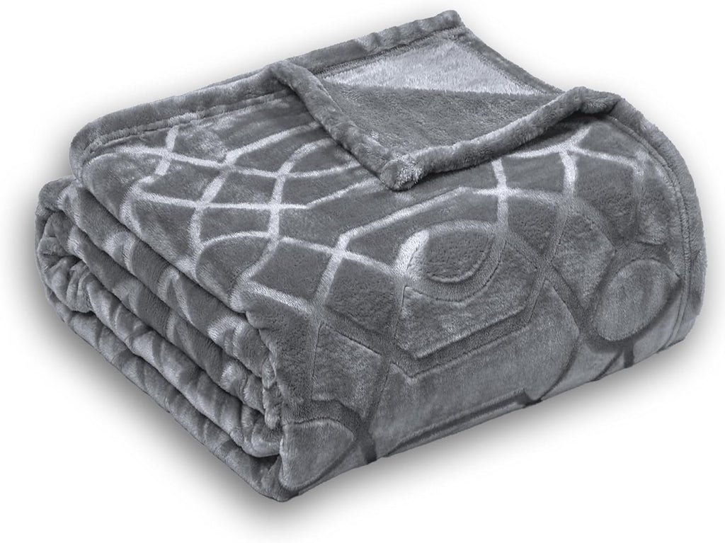 Soft Cozy Fleece Throw Blanket, 50x60 Inches – Lightweight Plush Blanket for Couch, Fuzzy 3D Jacquard Design, for Sofa, Bed & Travel - Dark Grey