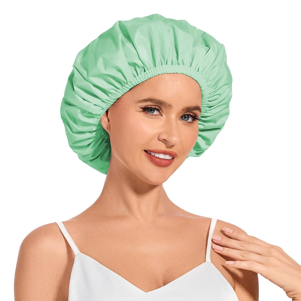 Shower Cap for Women Waterproof Reusable, Large Shower Cap Non-Slip with Elastic Band, Washable Bath Hair Hat for Long Hair, Braids (Pink)