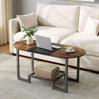 HOOBRO Coffee Table, Oval Small Coffee Table with 2-Tier Storage Shelf, Narrow Modern Center Table for Small Spaces, Living Room, Bedroom, Office, Rustic Brown and Black BFK12KF01