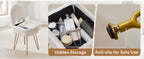 White Vanity Chair with Storage, Folding Back Faux Fur Vanity Stool, Makeup Ottoman with Gold Legs for Bedroom/Bathroom