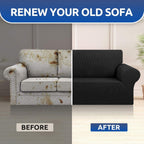 Stretch Sofa Cover Slipcover ，Couch Covers for 3 Cushion Couch Sofa pet Friendly (78"-94") Furniture Protector Sofa with Elastic Bottom for Kids,Dog, Jacquard Small Checked(Large,Black)