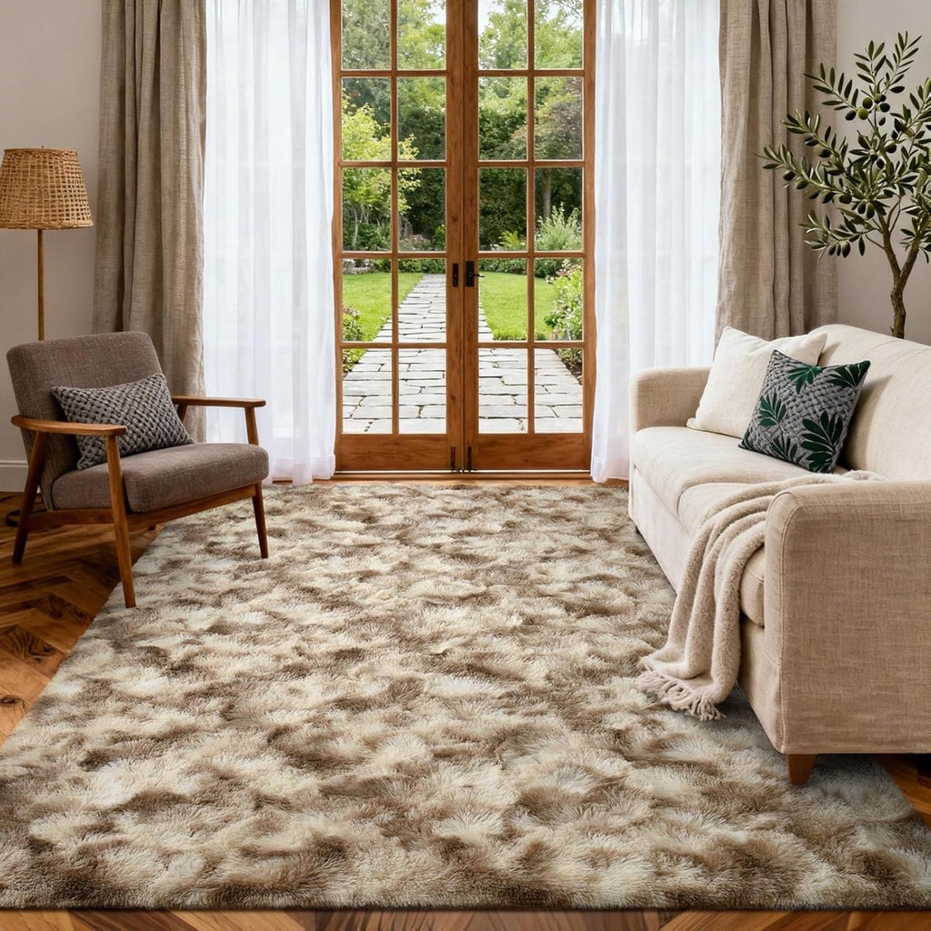 6x9 Ft Large Shag Rugs for Living Room, Tie-Dyed Ultra Soft Fluffy Furry Area Rugs for Bedroom Indoor Floor, Aesthetic Carpet for Kids Home Decor (Dark Grey)