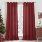 Natural Ivory Linen Semi Sheer Curtains 84 inch Length, Cream Light Filtering Soft Thick Neutral Living Room Drapes with Bronze Grommet for Bedroom/Farmhouse, 2 Panels, 52 x 84 Inch