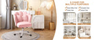 Chair with Bow Cushion Velvet Vanity Chair with Wheels, Upholstered Home Office Chair for Girls Women, Mid-Back Swivel Computer Task Chairs for Living Room Bedroom