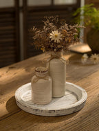 Candle Plate Holder Tray: Round White Wood Decorative Tray Decor - Rustic Farmhouse CoffeeTable Decor - Tealight Pillar Trays for Home Decor
