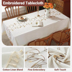 Cotton Linen Waterproof Table Cloth for Dining Table Farmhouse Kitchen Rectangle Tablecloth Coffee Wrinkle Free Tables Cover, Beige, Coffee Flower, 55x70 Inch