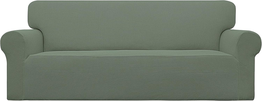 Stretch Sofa Slipcover 1-Piece Sofa Cover Furniture Protector Couch Soft with Elastic Bottom for Kids, Polyester Spandex Jacquard Fabric Small Checks (Sofa, Dark Gray)