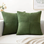 Black Decorative Throw Pillow Covers 18x18 Inch for Couch Bed Sofa Pack of 2 Boho Farmhouse Throw Pillows Soft Cross Corduroy Patchwork Textured Cushion Cases