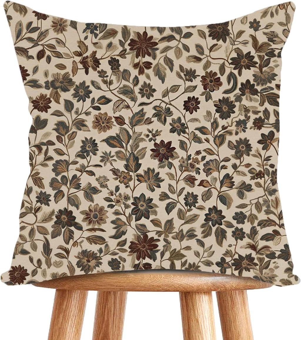 William Morris Abstract Vintage Print Floral Velvet Design Throw Pillow Covers Home Decor, Retro Art Decor Pillowcase Cushion Cover for Bed Sofa Living Room, Square 18x18inch (Black-Floral2)