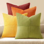 Teal Orange Decorative Throw Pillow Covers 18x18 Inch Set of 4 Boho Corduroy Striped Cushion Cases Modern Farmhouse Patchwork Pillow Cases for Couch Sofa Bedroom Home Decor