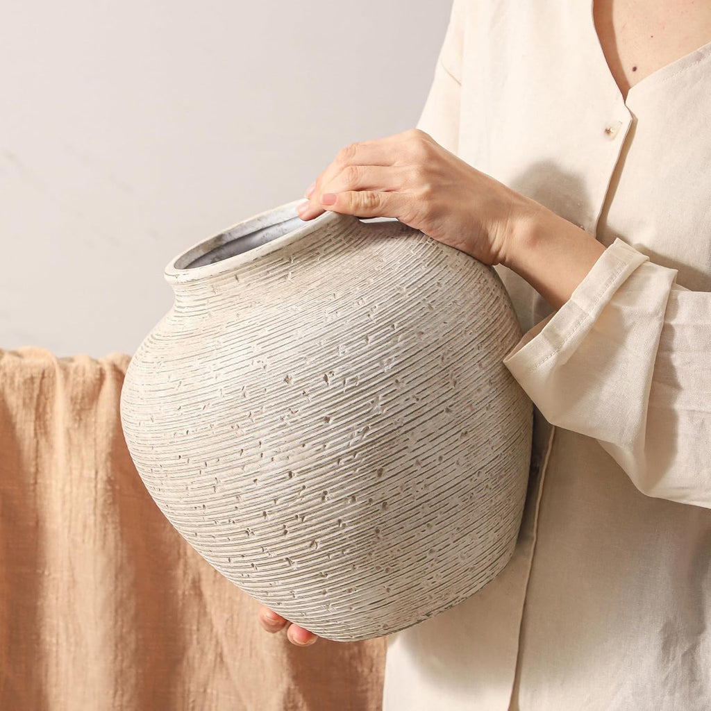 Ceramic Flower Vase Home Decor - Small Farmhouse Table Vases Rustic Vintage Living Room Kitchen Bedroom Decorations for House Book Shelf Office Coffee Desk Dining Fireplace (6" Retro)