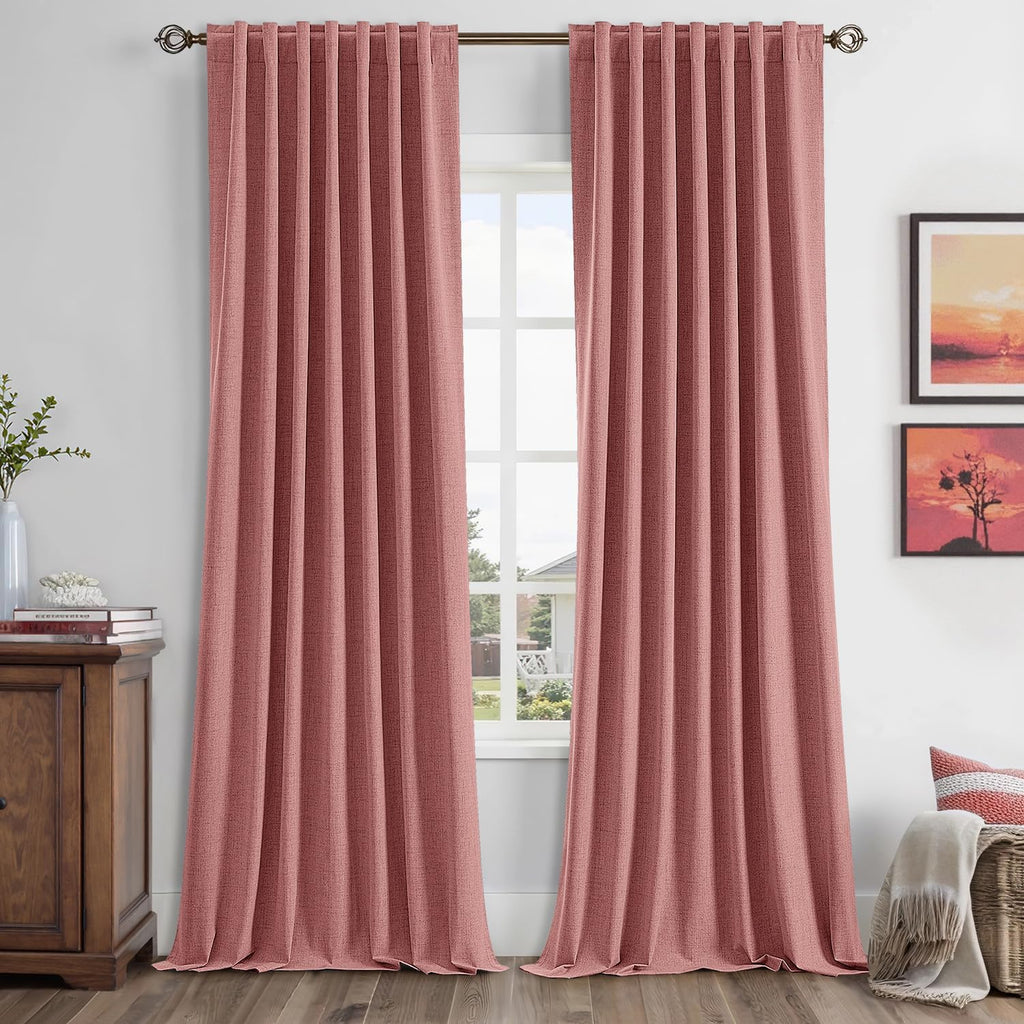 100% Blackout Linen Curtains for Bedroom, Ivory Solid Luxury Decor Thermal Insulation Room Darkening Drapes for Living Room Nursery Back Tab Rod Pocket 42 x 84 Inches, 2 Panels