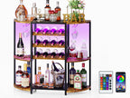 JKsmart Wine Bar Cabinet with LED Lights, Mini Wine Rack with Storage and Glass Holder, Home Bar Cart for Liquor, 3-Tier Bar Table for Kitchen, Dining Room, Living Room, Rustic Brown